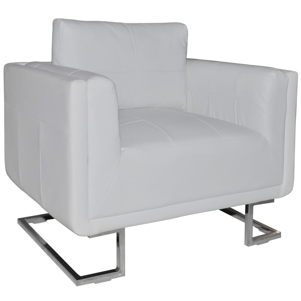 Fauteuil cube avec pieds chromés Blanc Similicuir Fauteuils vidaXL   