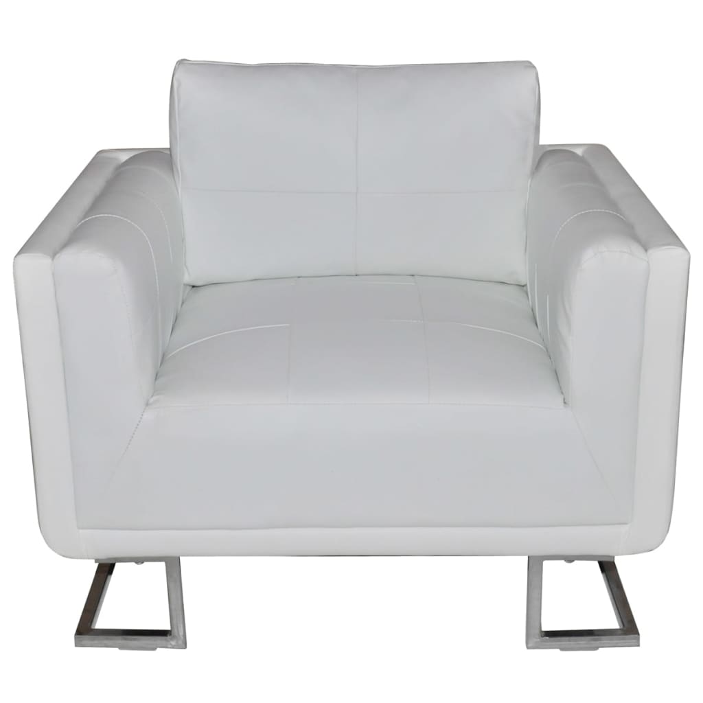 Fauteuil cube avec pieds chromés Blanc Similicuir Fauteuils vidaXL   