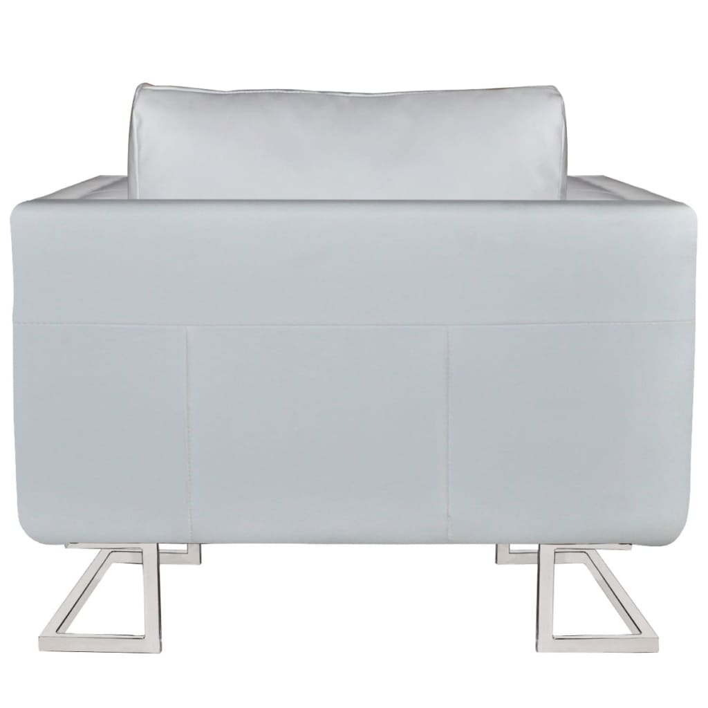 Fauteuil cube avec pieds chromés Blanc Similicuir Fauteuils vidaXL   