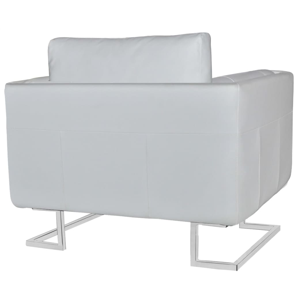 Fauteuil cube avec pieds chromés Blanc Similicuir Fauteuils vidaXL   