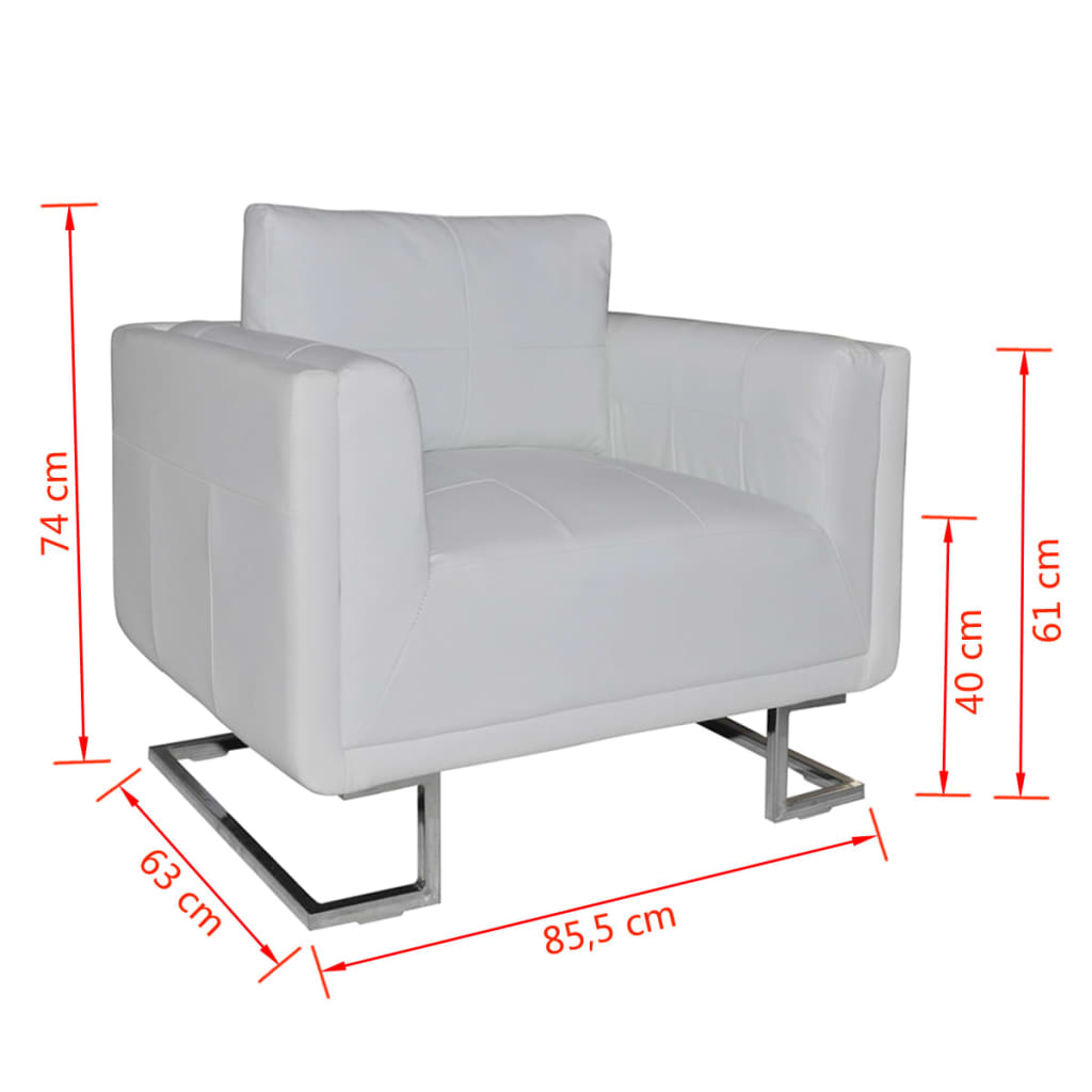 Fauteuil cube avec pieds chromés Blanc Similicuir Fauteuils vidaXL   