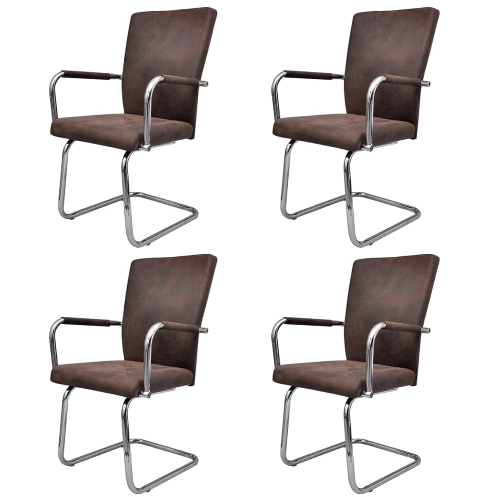 Chaises à manger cantilever lot de 4 marron tissu cuir Chaises de cuisine vidaXL   