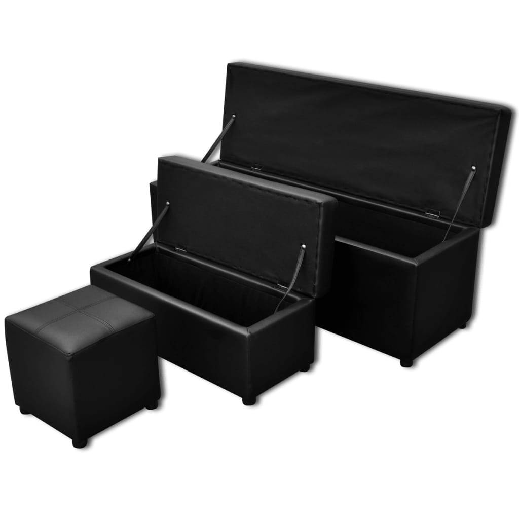 Set de banc de rangement en simili cuir Noir Bancs coffres vidaXL   