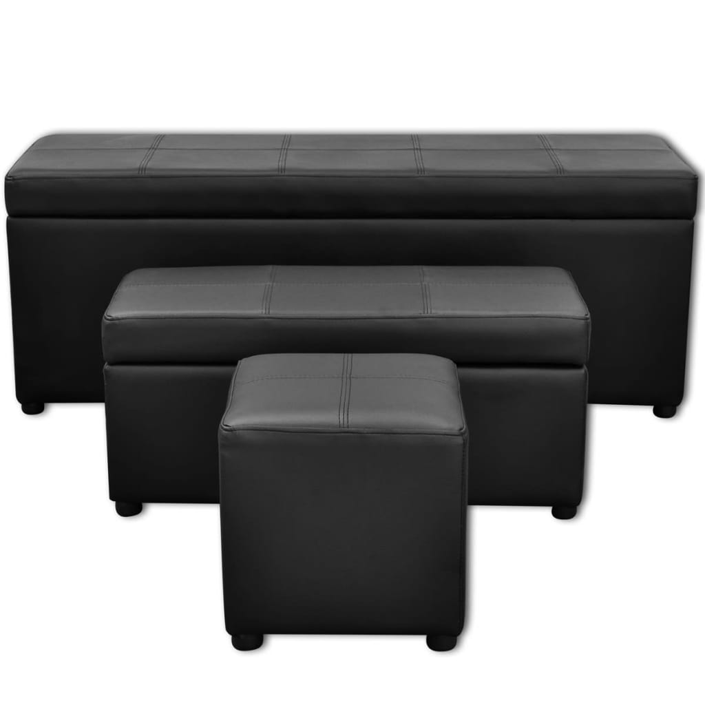 Set de banc de rangement en simili cuir Noir Bancs coffres vidaXL   