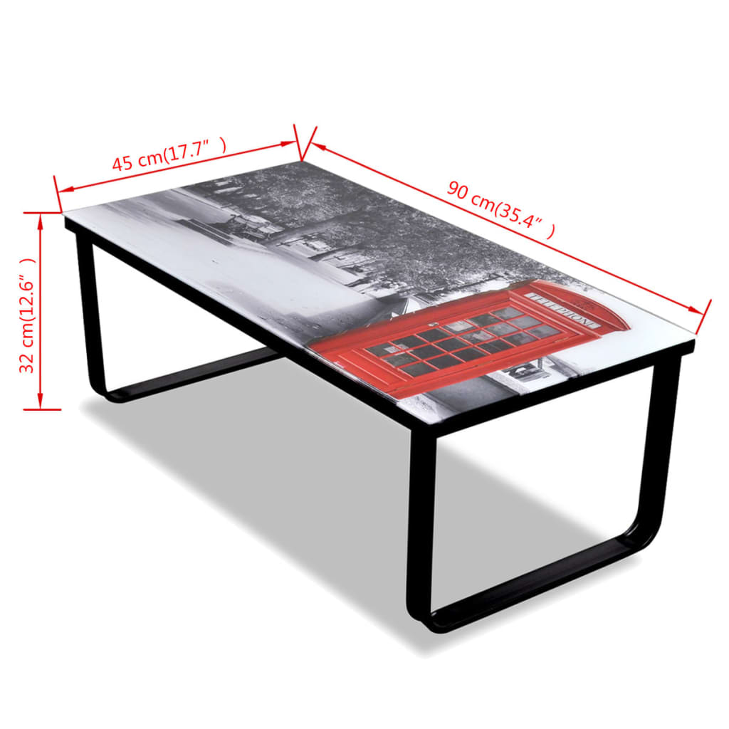 Table basse avec impression de cabine téléphonique Dessus verre Tables basses vidaXL   