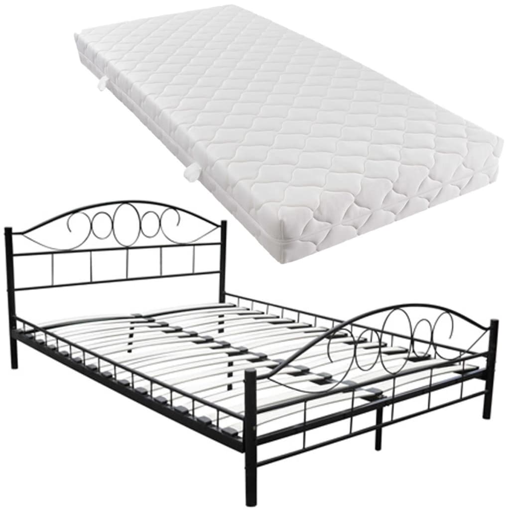 Lit avec matelas Noir Métal 180 x 200 cm Lits & cadres de lit vidaXL   