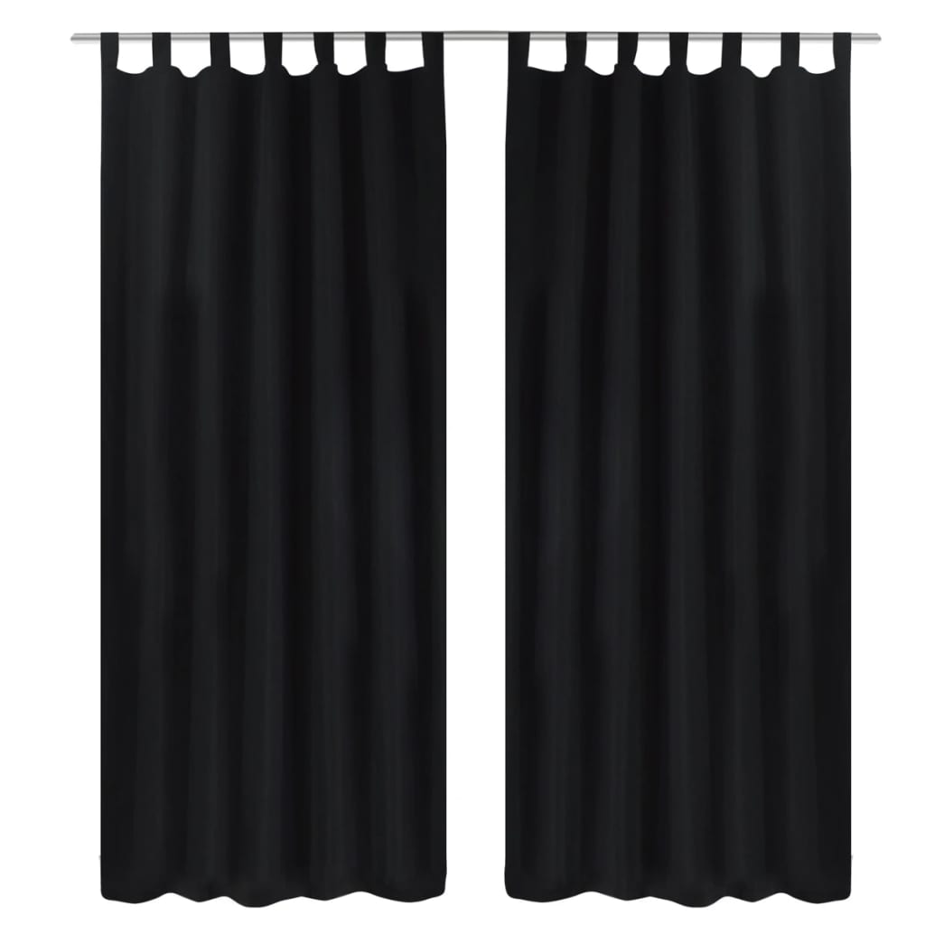 2 pcs Rideau à Passant Micro Satin Noir 140 x 225 cm