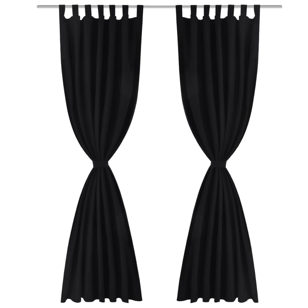 2 pcs Rideau à Passant Micro Satin Noir 140 x 225 cm