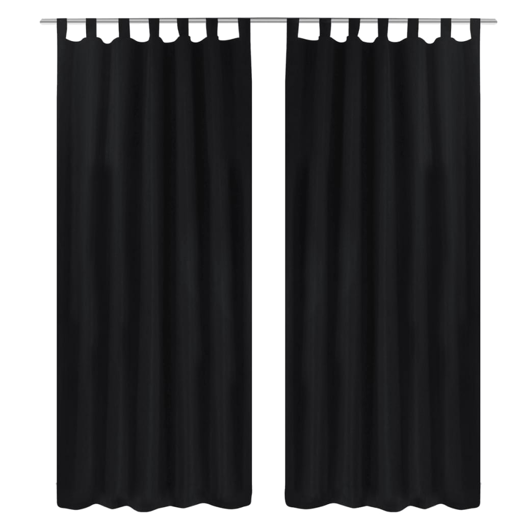 2 pcs Rideau à Passant Micro Satin Noir 140 x 245 cm