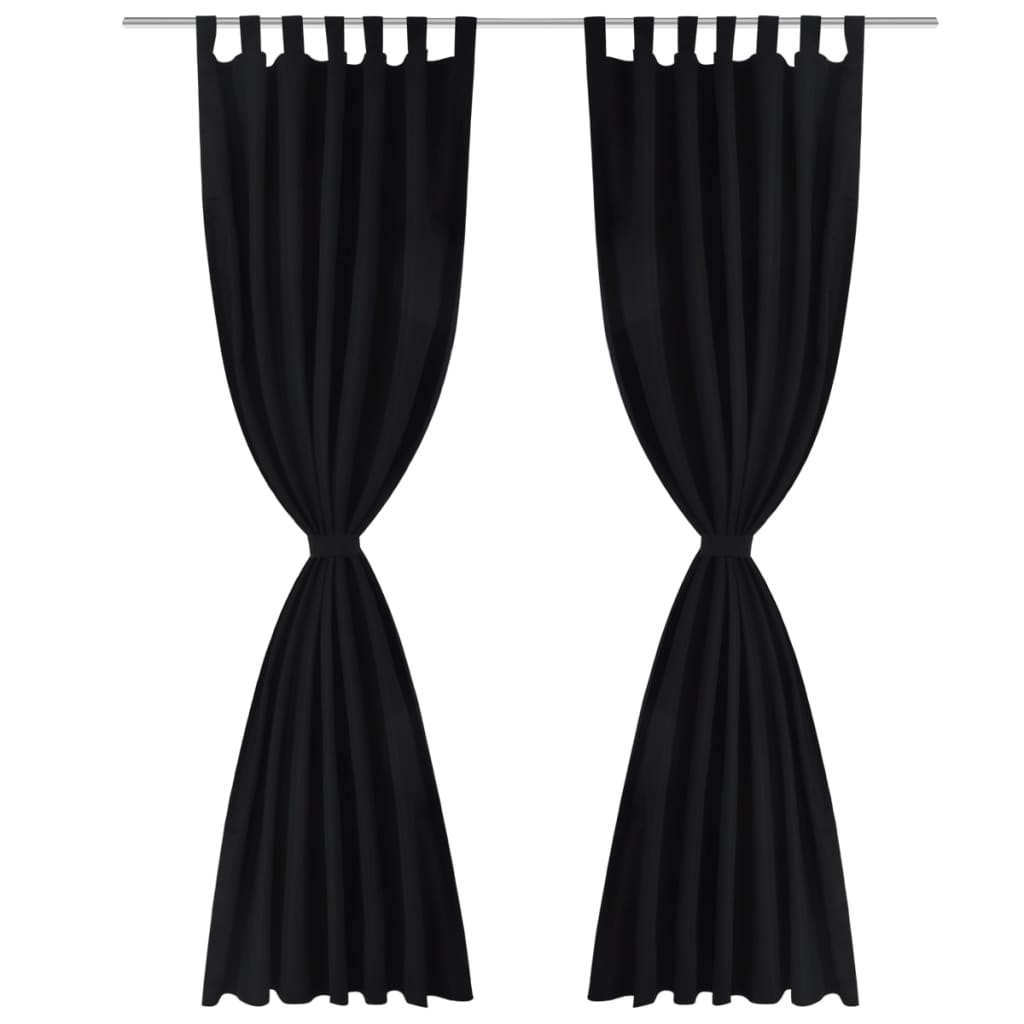 2 pcs Rideau à Passant Micro Satin Noir 140 x 245 cm