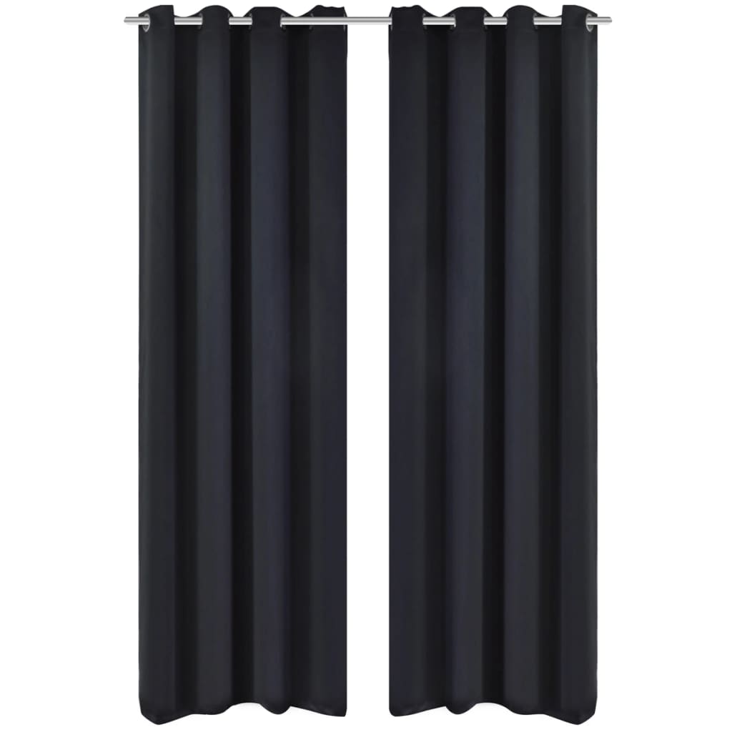 2 pcs Rideau Blackout Occultant Noir avec Œillets en métal 135x245cm - Xios Store SNC