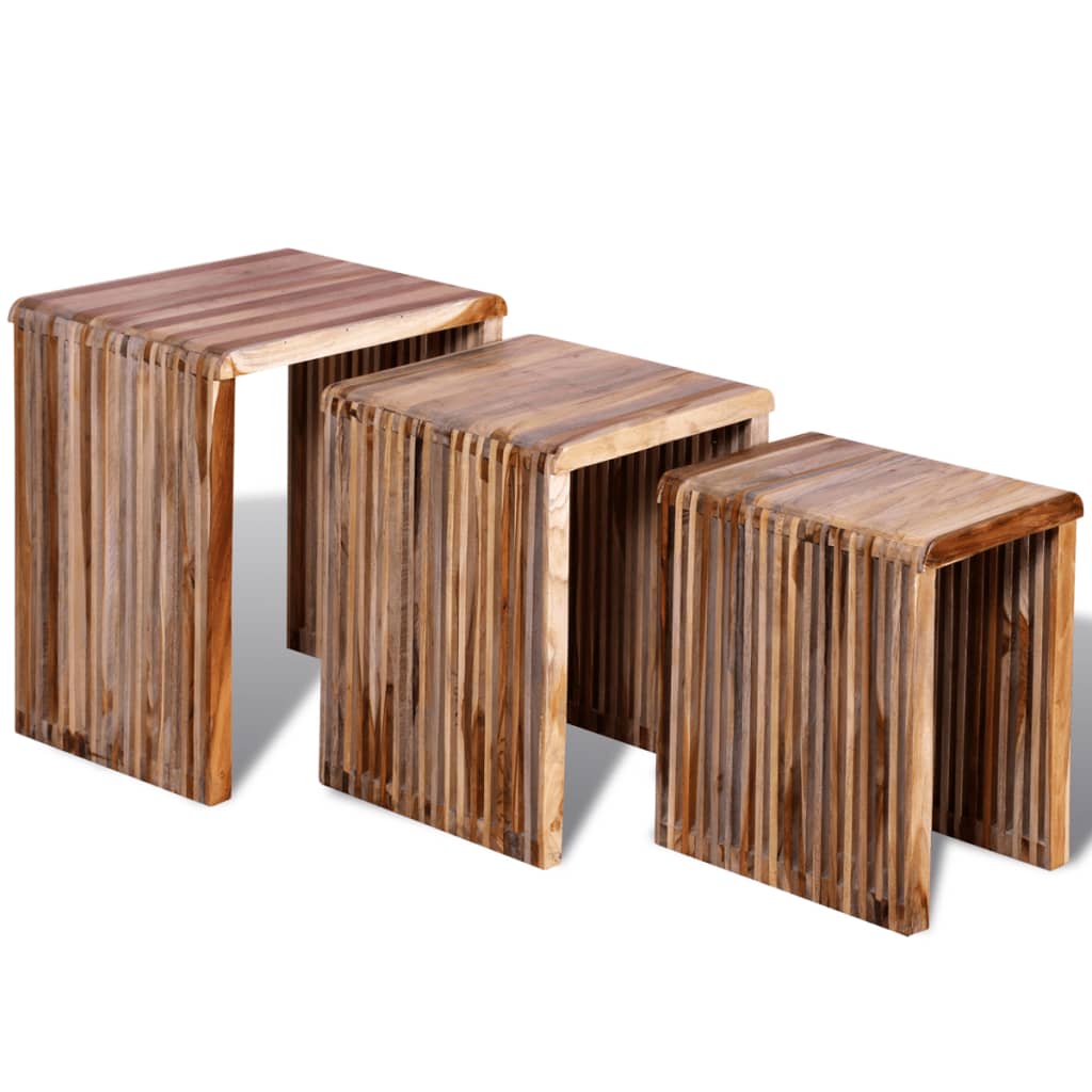 Table gigogne 3 pcs Teck recyclé Tables d'appoint vidaXL   