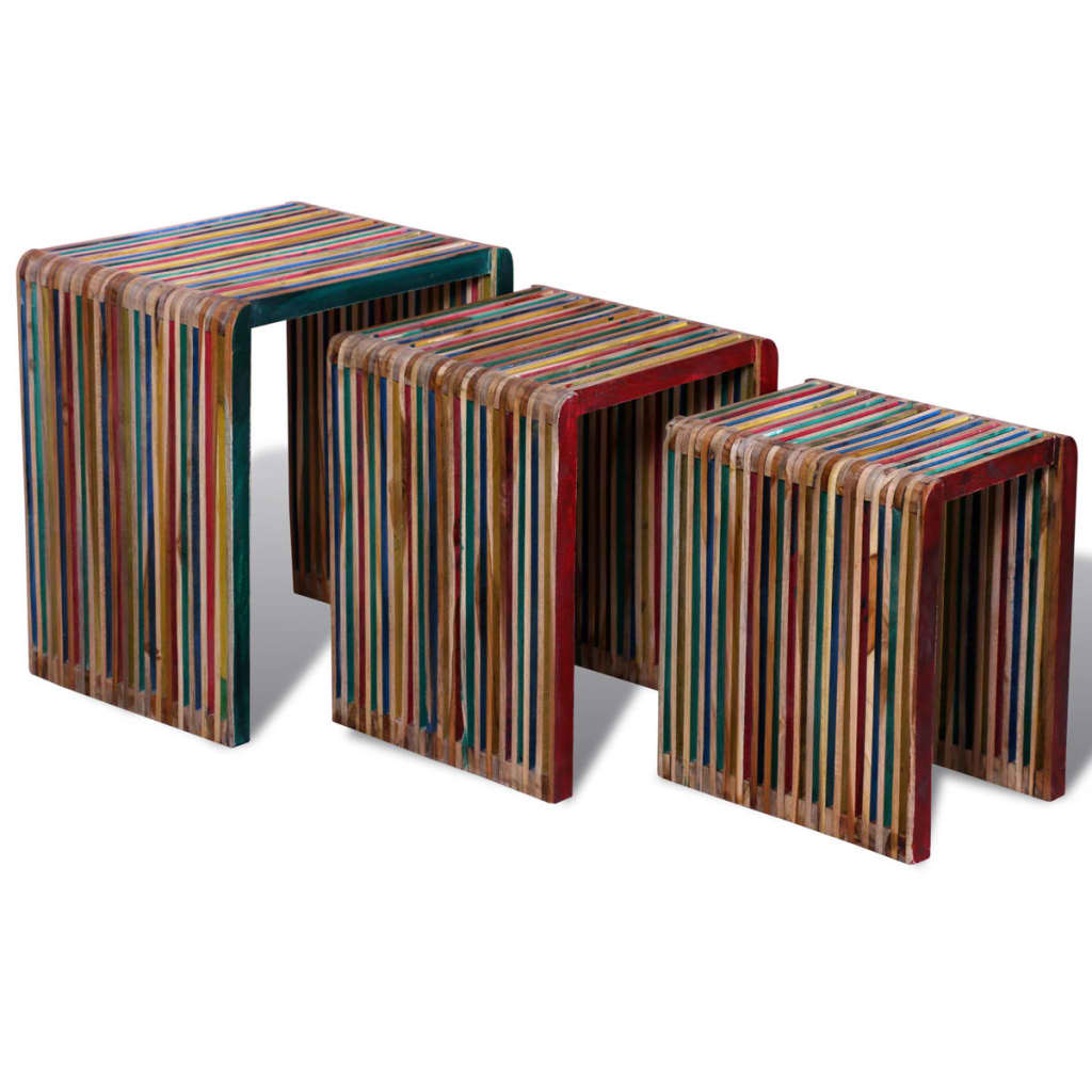 Table gigogne 3 pcs Teck recyclé coloré Tables d'appoint vidaXL   