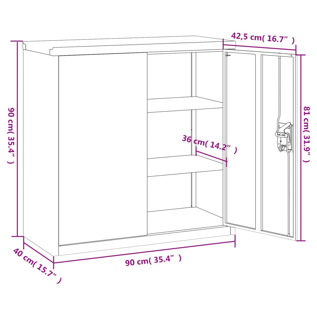 Armoire de bureau avec 2 portes Gris 90 cm Acier Classeur à tiroirs vidaXL