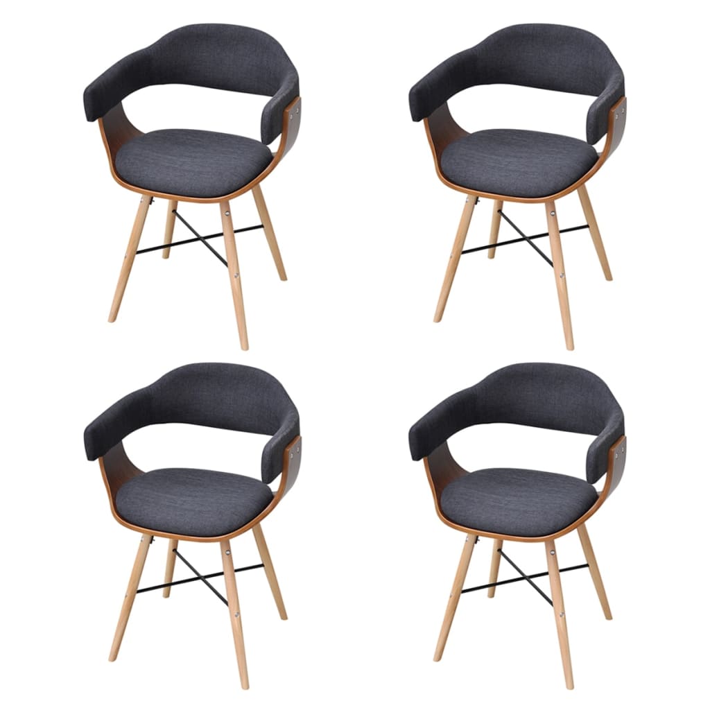 Chaises à manger lot de 4 gris foncé bois courbé et tissu Chaises de cuisine vidaXL   