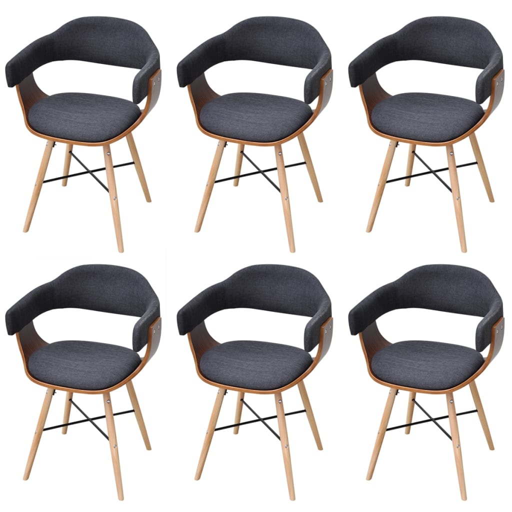 Chaises à manger lot de 6 gris foncé bois courbé et tissu Chaises de cuisine vidaXL   