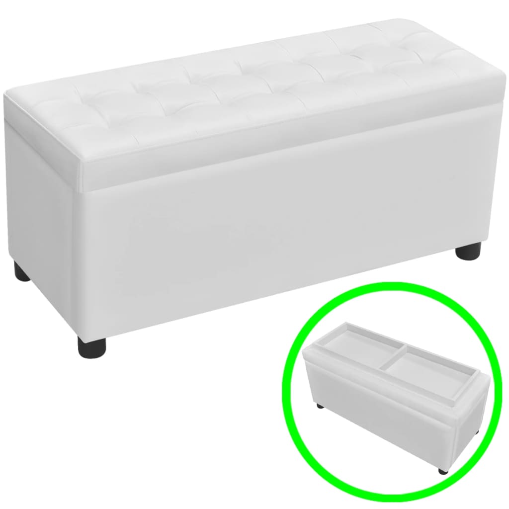 Pouf de rangement Cuir synthétique Blanc Bancs coffres vidaXL   