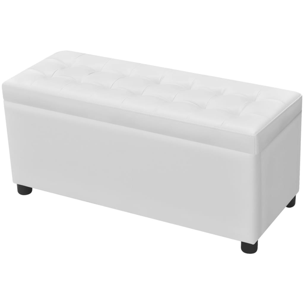 Pouf de rangement Cuir synthétique Blanc Bancs coffres vidaXL   