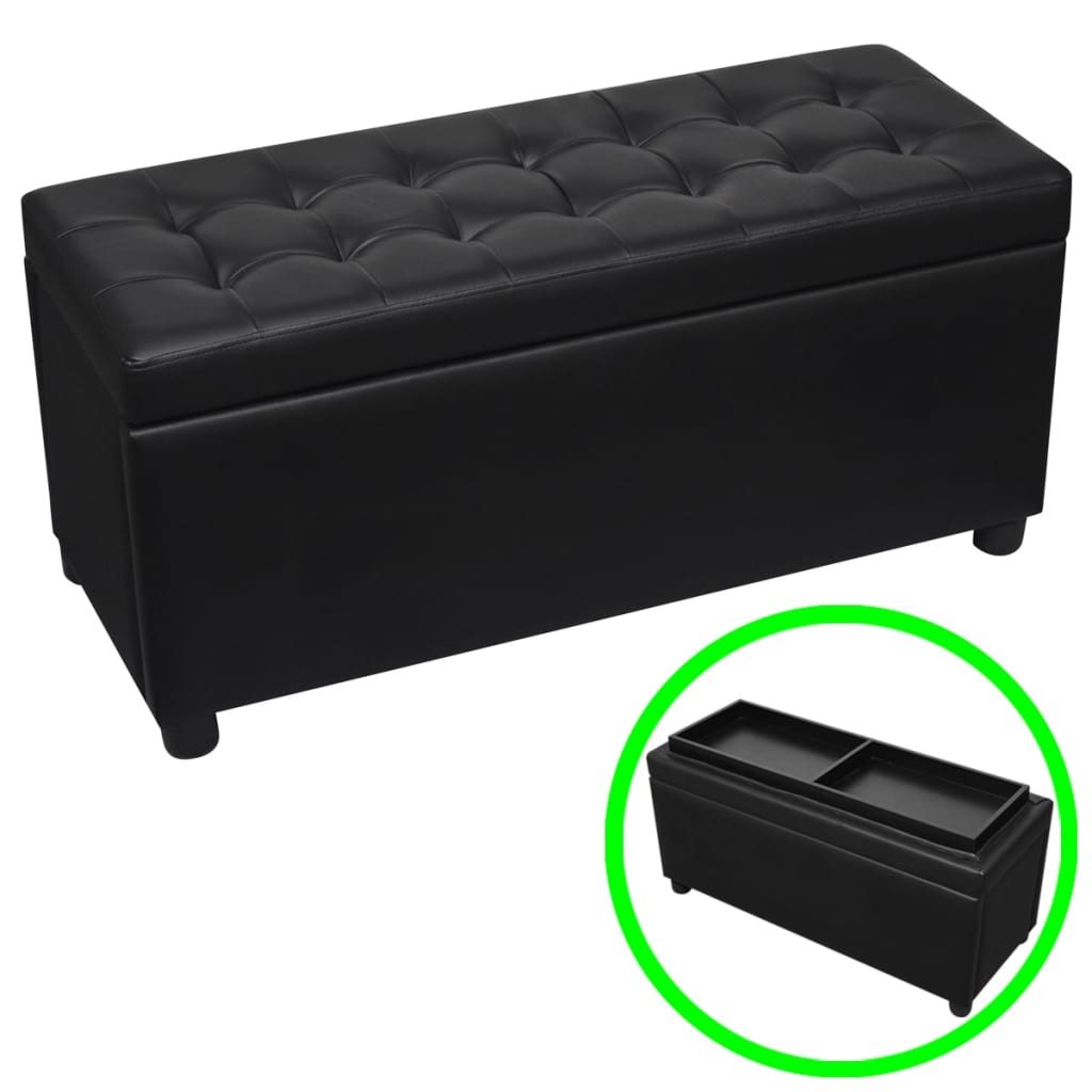 Pouf de rangement Cuir synthétique Noir Bancs coffres vidaXL   