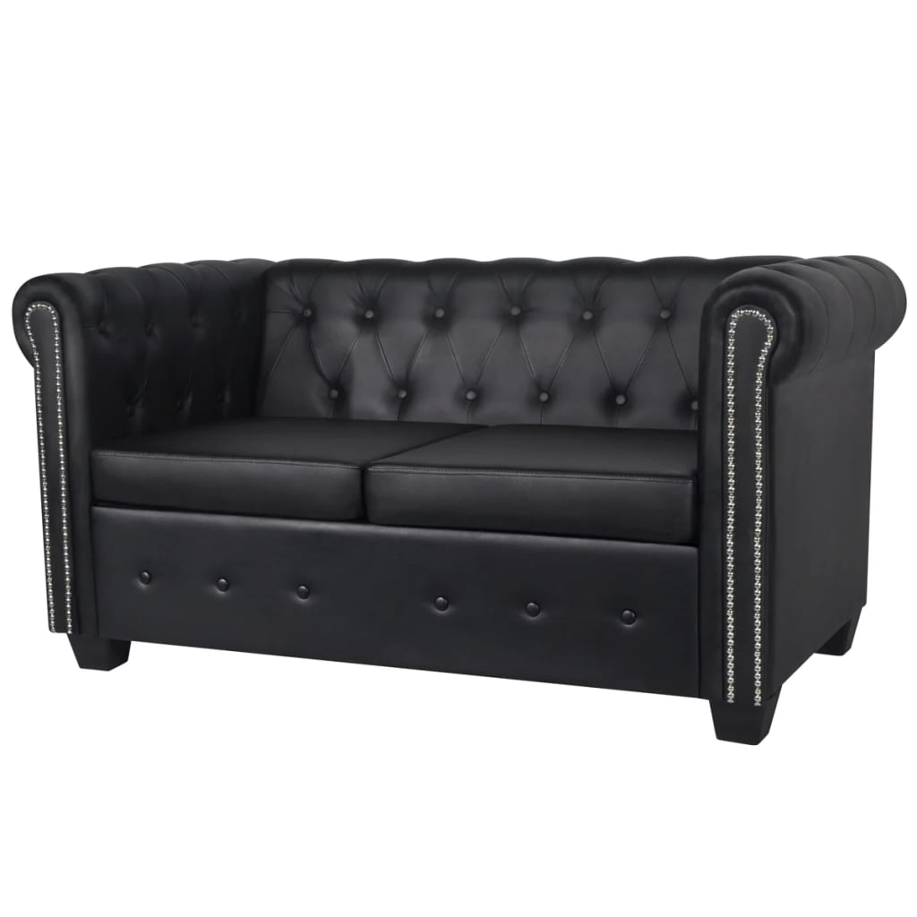 Canapé Chesterfield à 2 places cuir synthétique noir Canapés vidaXL   