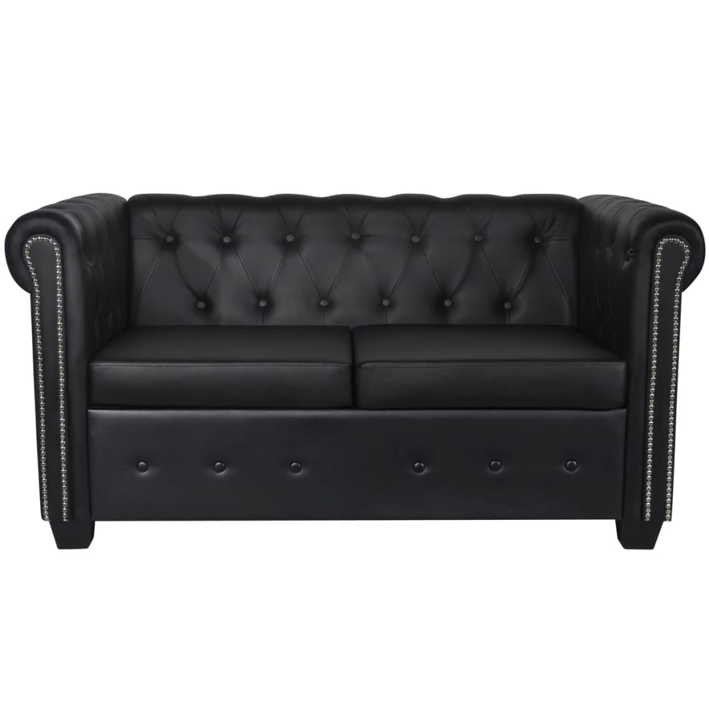 Canapé Chesterfield à 2 places cuir synthétique noir Canapés vidaXL   