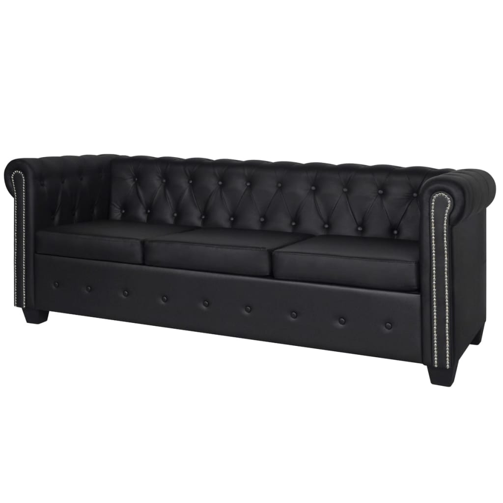 Canapé Chesterfield à 3 places cuir synthétique noir Canapés vidaXL   