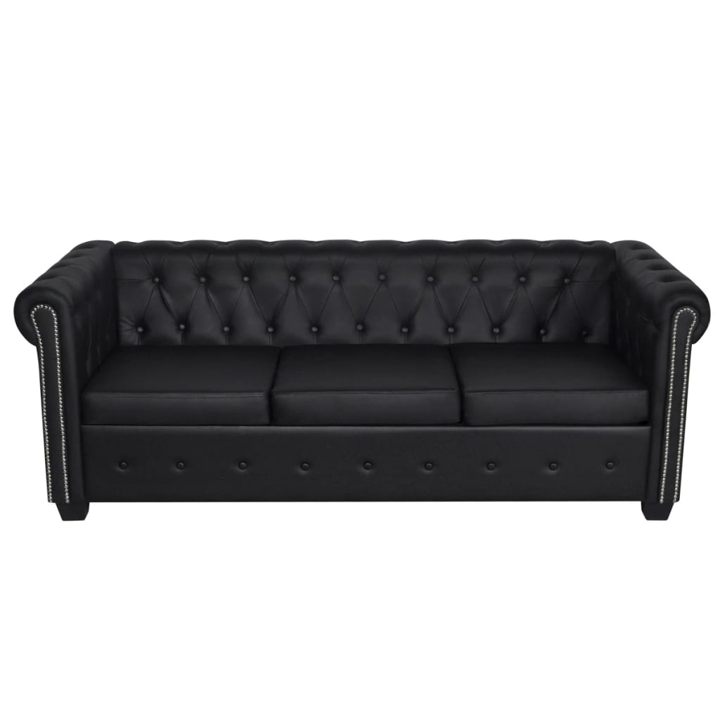 Canapé Chesterfield à 3 places cuir synthétique noir Canapés vidaXL   