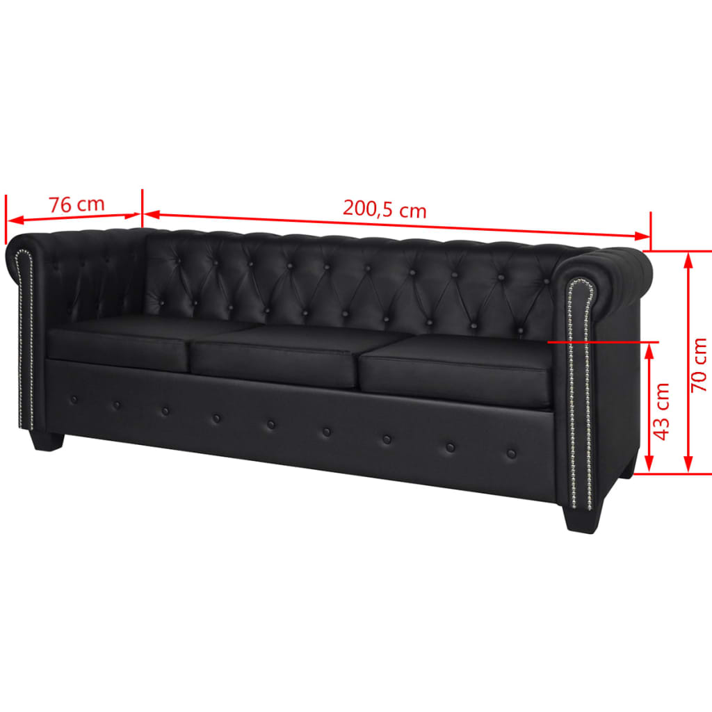 Canapé Chesterfield à 3 places cuir synthétique noir Canapés vidaXL   