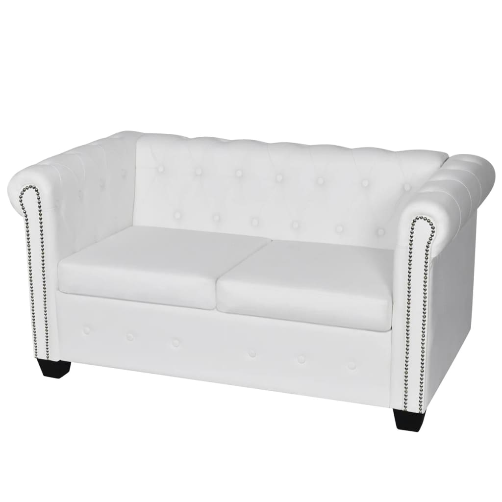 Canapé Chesterfield à 2 places cuir synthétique blanc Canapés vidaXL   