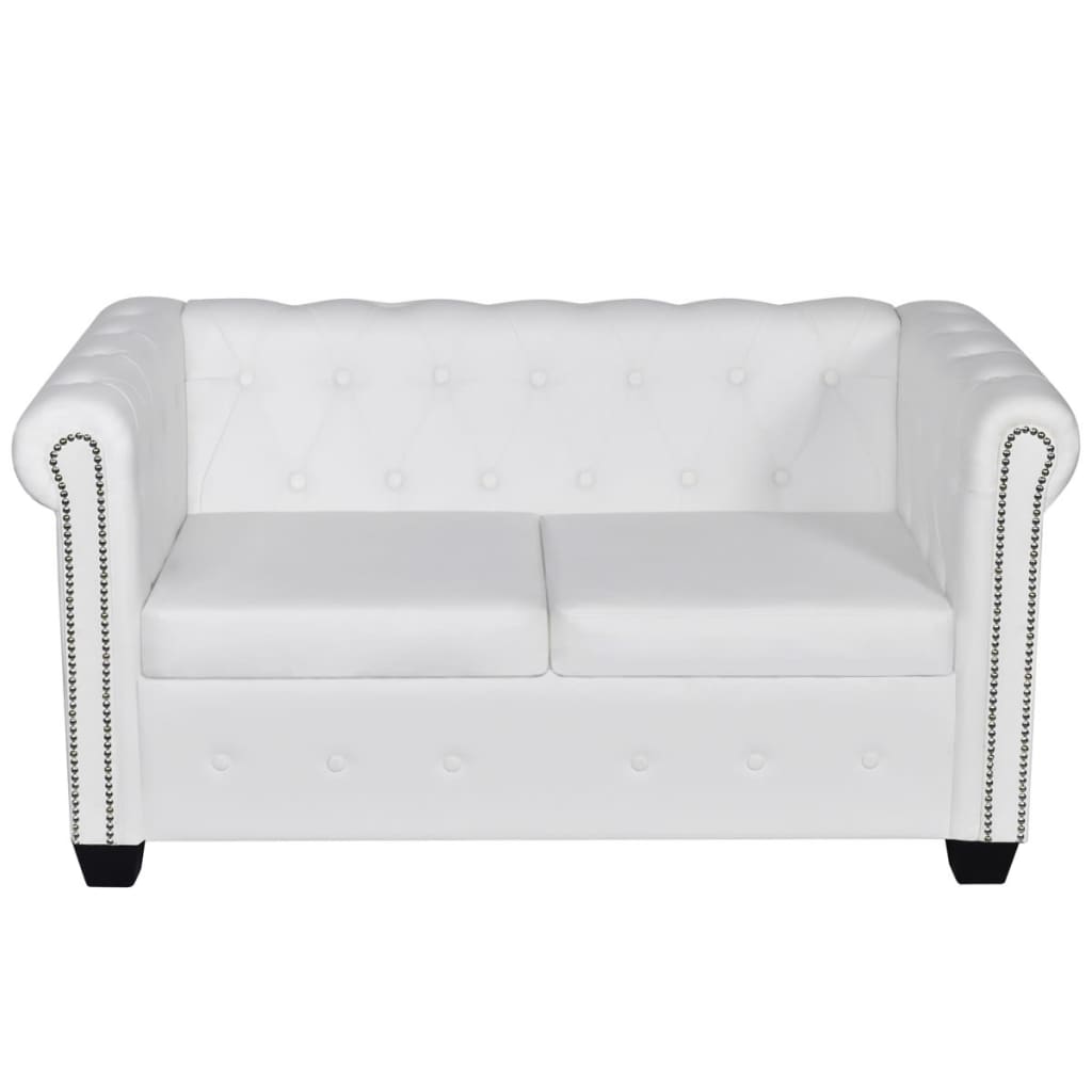 Canapé Chesterfield à 2 places cuir synthétique blanc Canapés vidaXL   