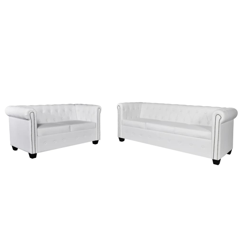 vidaXL Canapé Chesterfield à 2 places et à 3 places blanc - Xios Store SNC