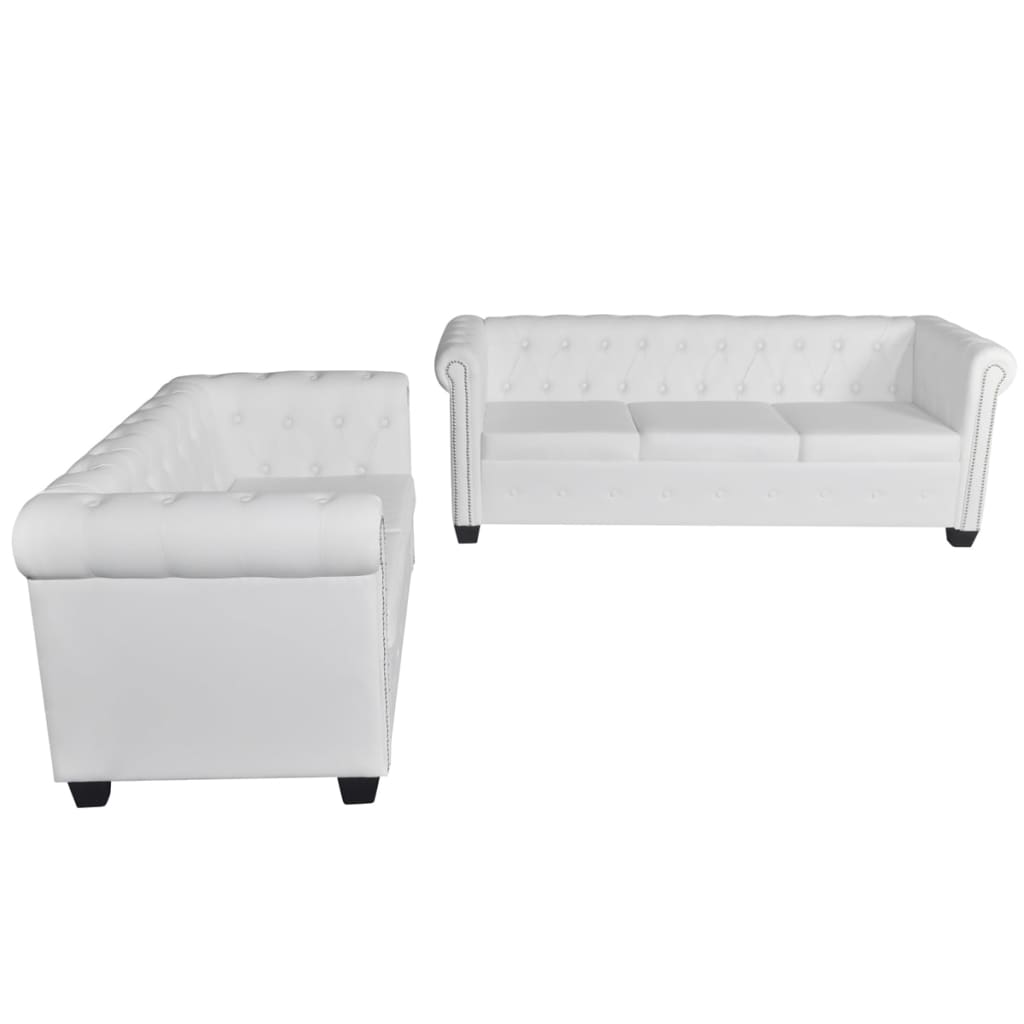 vidaXL Canapé Chesterfield à 2 places et à 3 places blanc - Xios Store SNC