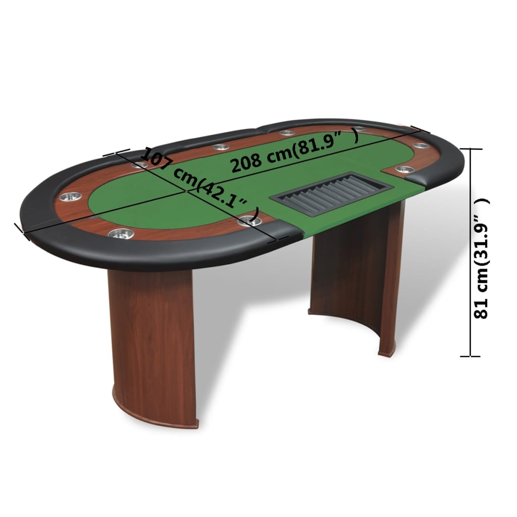 Table de poker pour 10 joueurs avec espace de croupier Vert Tables de poker & de jeux vidaXL   