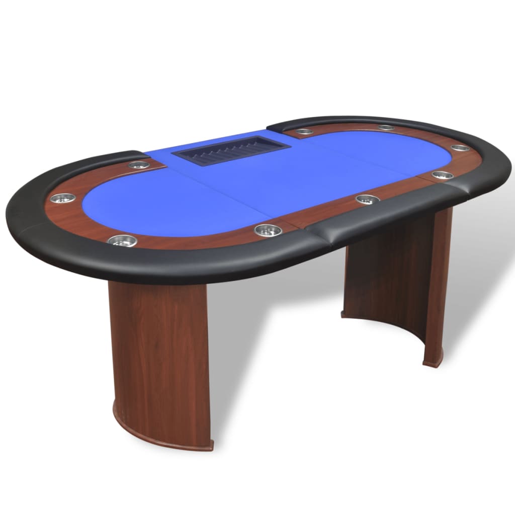 Table de poker pour 10 joueurs avec espace de croupier Bleu Tables de poker & de jeux vidaXL   