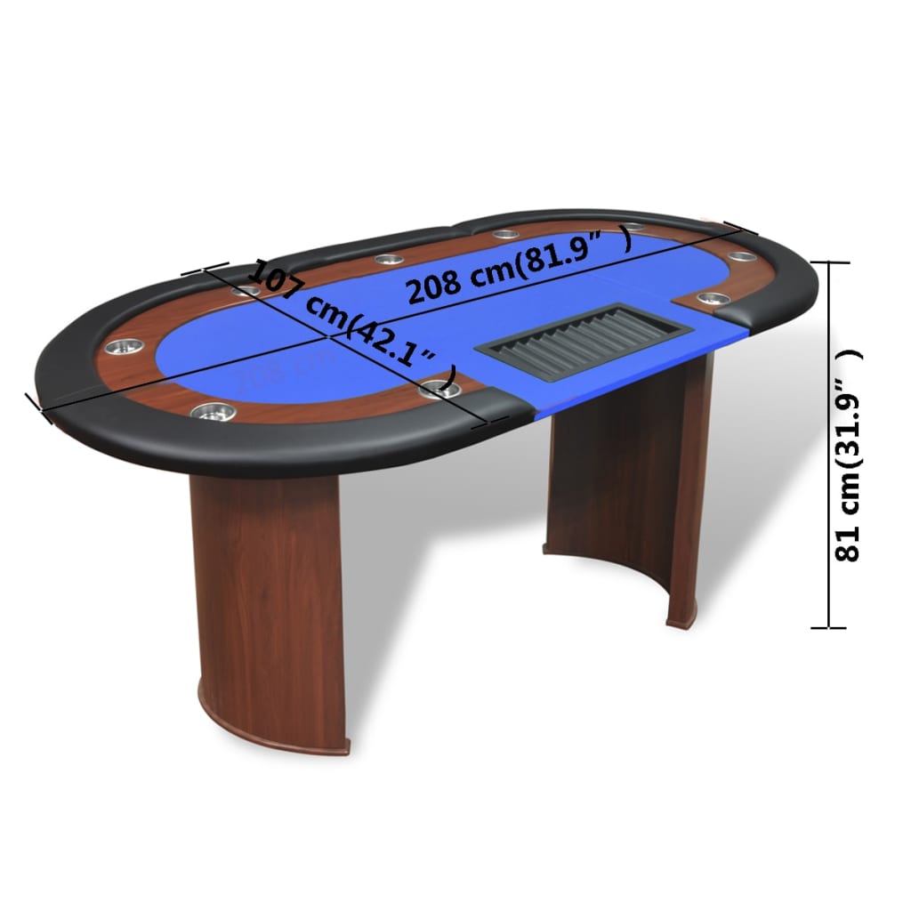 Table de poker pour 10 joueurs avec espace de croupier Bleu Tables de poker & de jeux vidaXL   