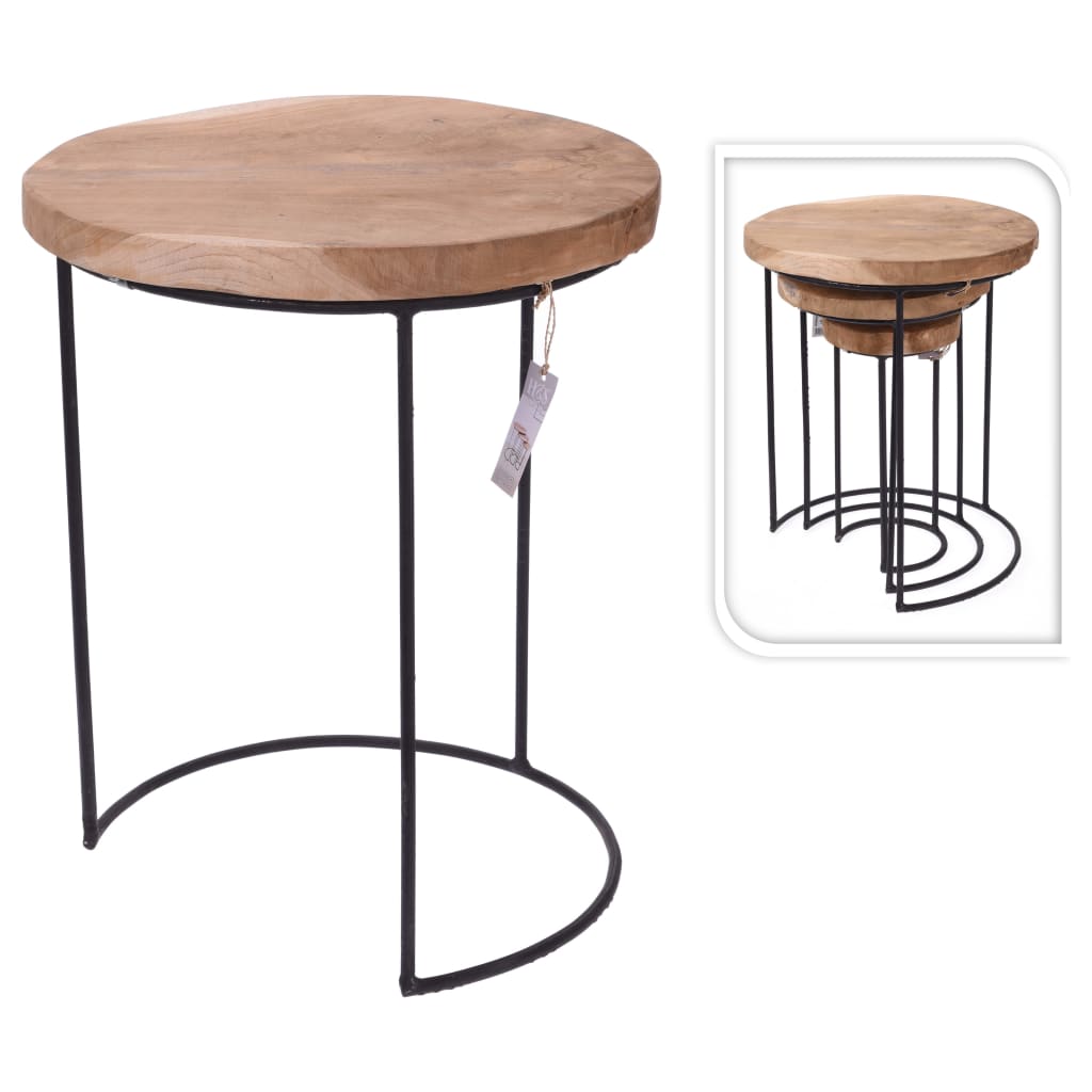 H&S Collection Ensemble de table d'appoint 3 pcs Teck et métal Tables d'appoint H&S Collection   