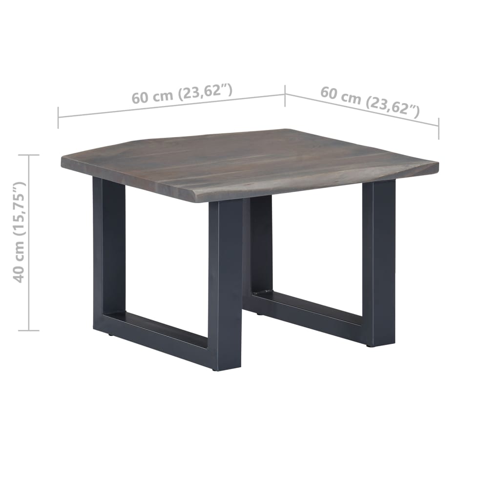 Table basse avec bord naturel Gris 60x60x40 cm Bois d'acacia Tables basses vidaXL   