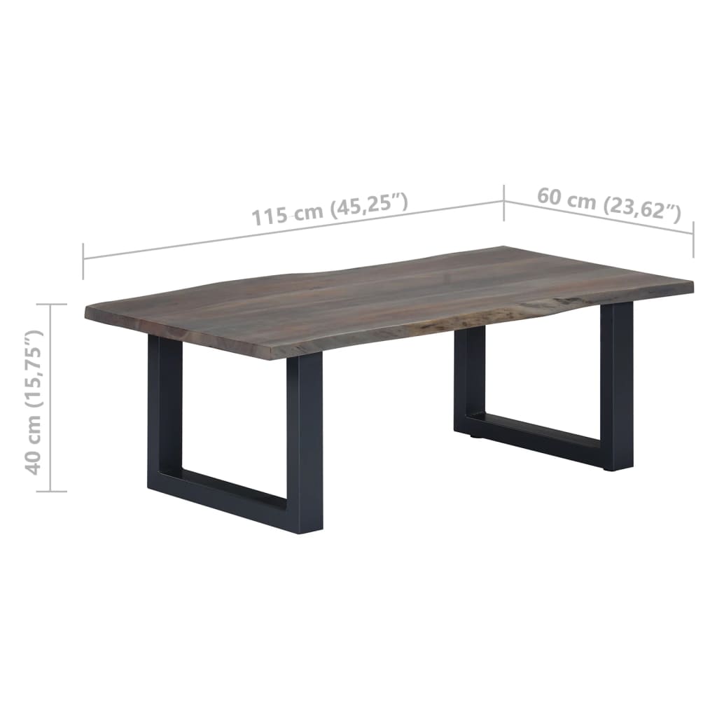 Table basse avec bord naturel Gris 115x60x40 cm Bois d'acacia Tables basses vidaXL   