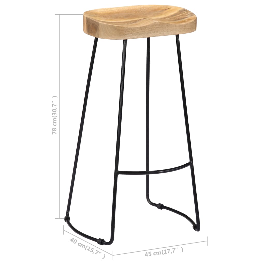 Tabourets de bar Gavin lot de 2 bois de manguier massif Tabourets de bar vidaXL   