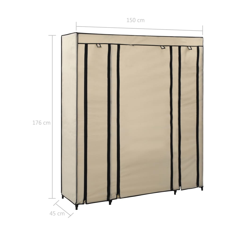 Armoire avec compartiments et tiges Crème 150x45x176 cm Tissu Armoires vidaXL