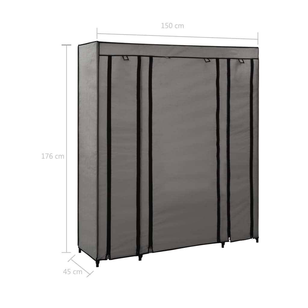 Armoire avec compartiments et tiges Gris 150x45x176 cm Tissu Armoires vidaXL