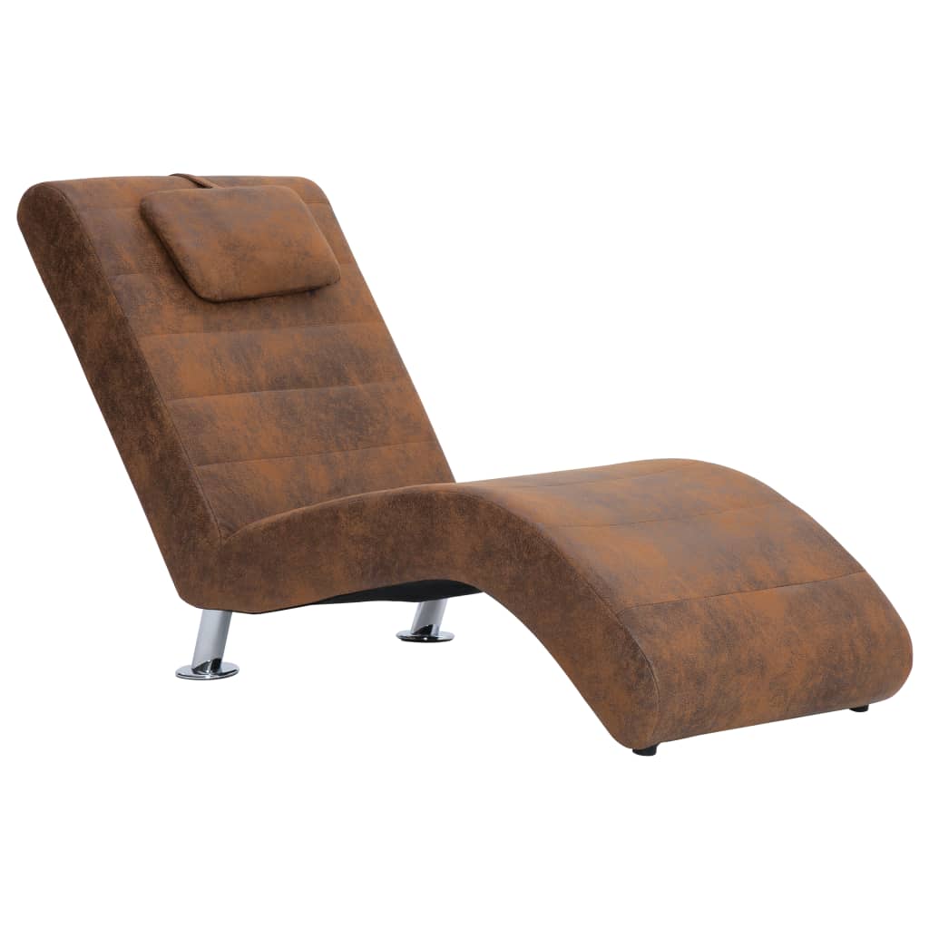 Chaise longue avec oreiller Marron Similicuir daim Chaises longues vidaXL   