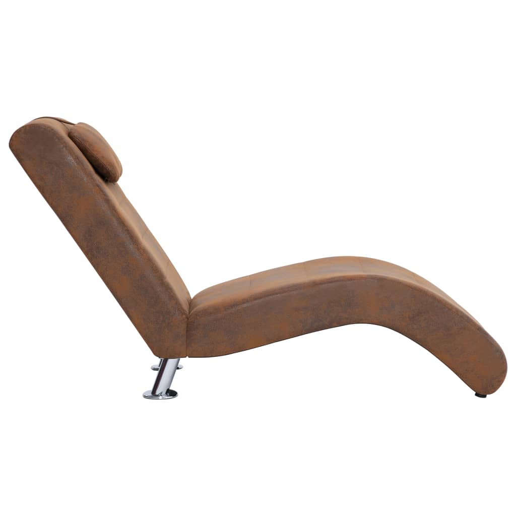 Chaise longue avec oreiller Marron Similicuir daim Chaises longues vidaXL   