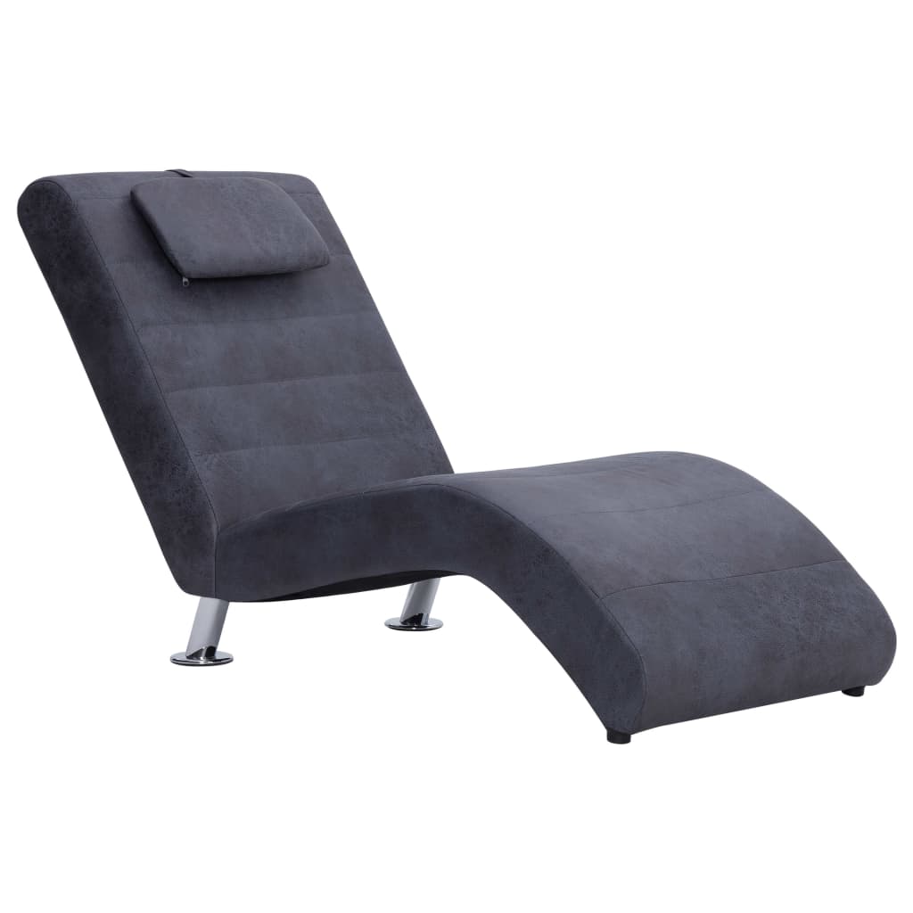 Chaise longue avec oreiller Gris Similicuir daim Chaises longues vidaXL   