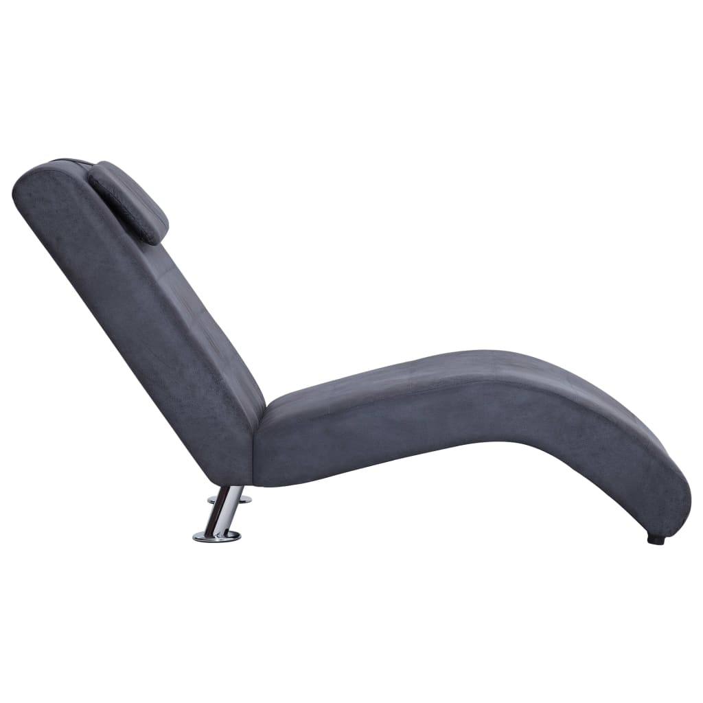 Chaise longue avec oreiller Gris Similicuir daim Chaises longues vidaXL   