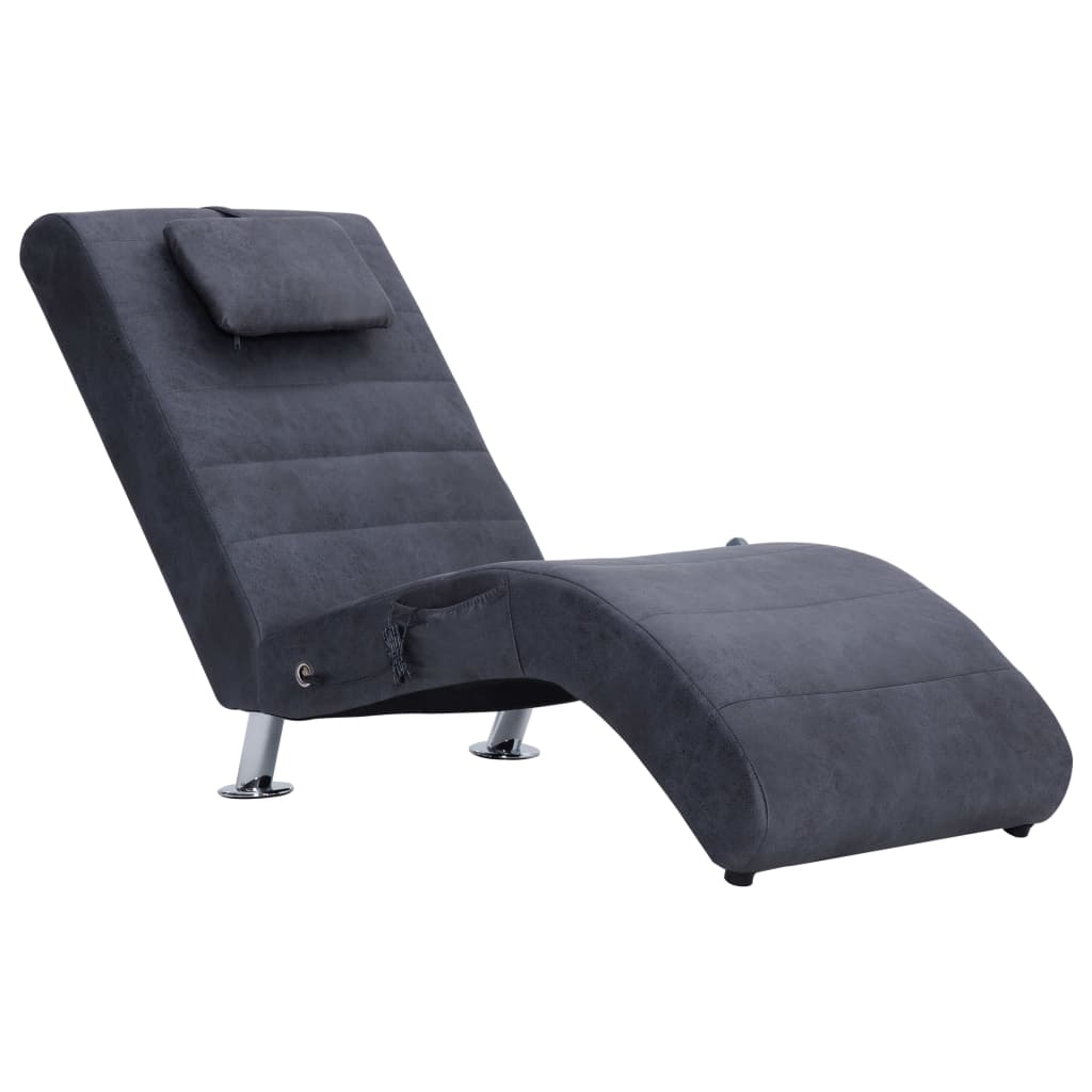 Chaise longue de massage avec oreiller Gris Similicuir daim Chaises longues vidaXL   