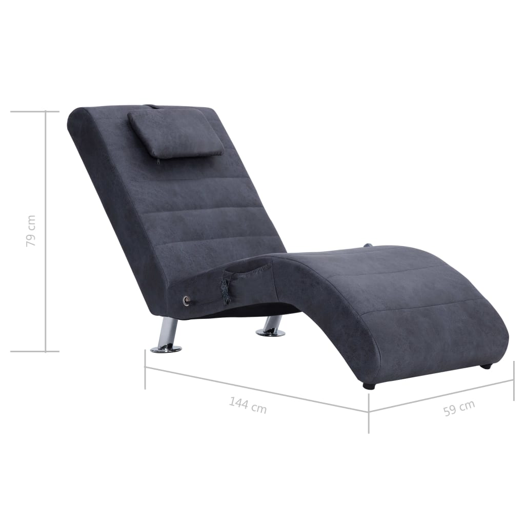 Chaise longue de massage avec oreiller Gris Similicuir daim Chaises longues vidaXL   