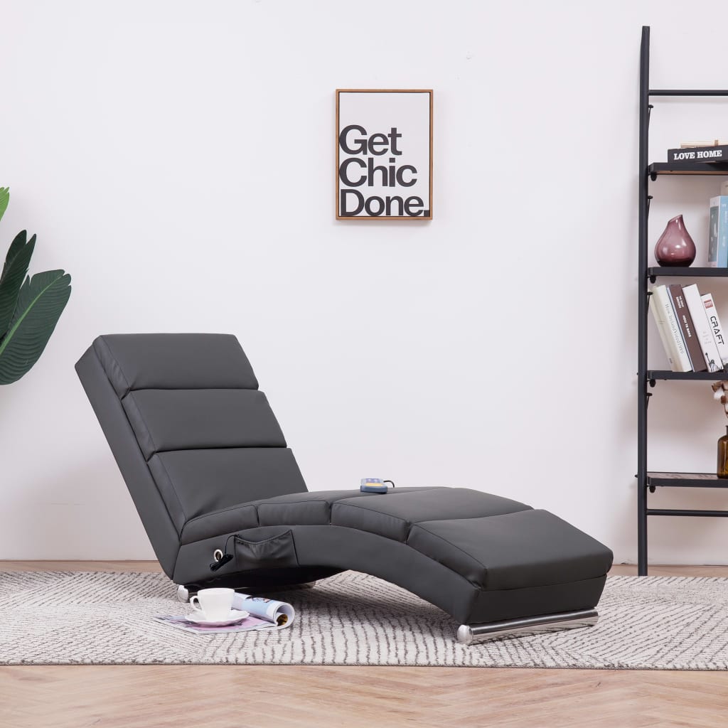 Chaise longue de massage Gris Similicuir Fauteuils électriques vidaXL   