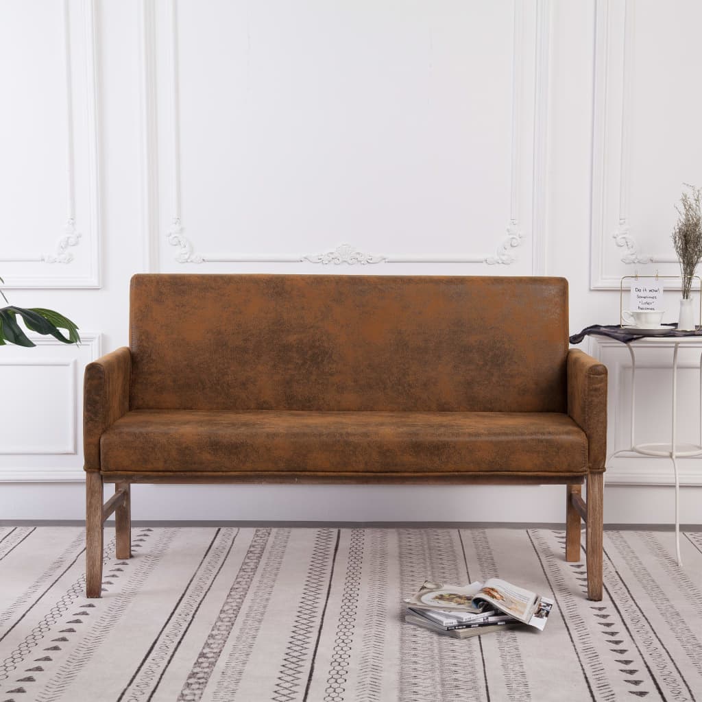 Banc avec accoudoir 140 cm Marron Similicuir daim Bancs coffres vidaXL   