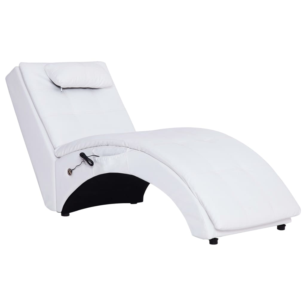 Chaise longue de massage avec oreiller Blanc Similicuir Chaises longues vidaXL   